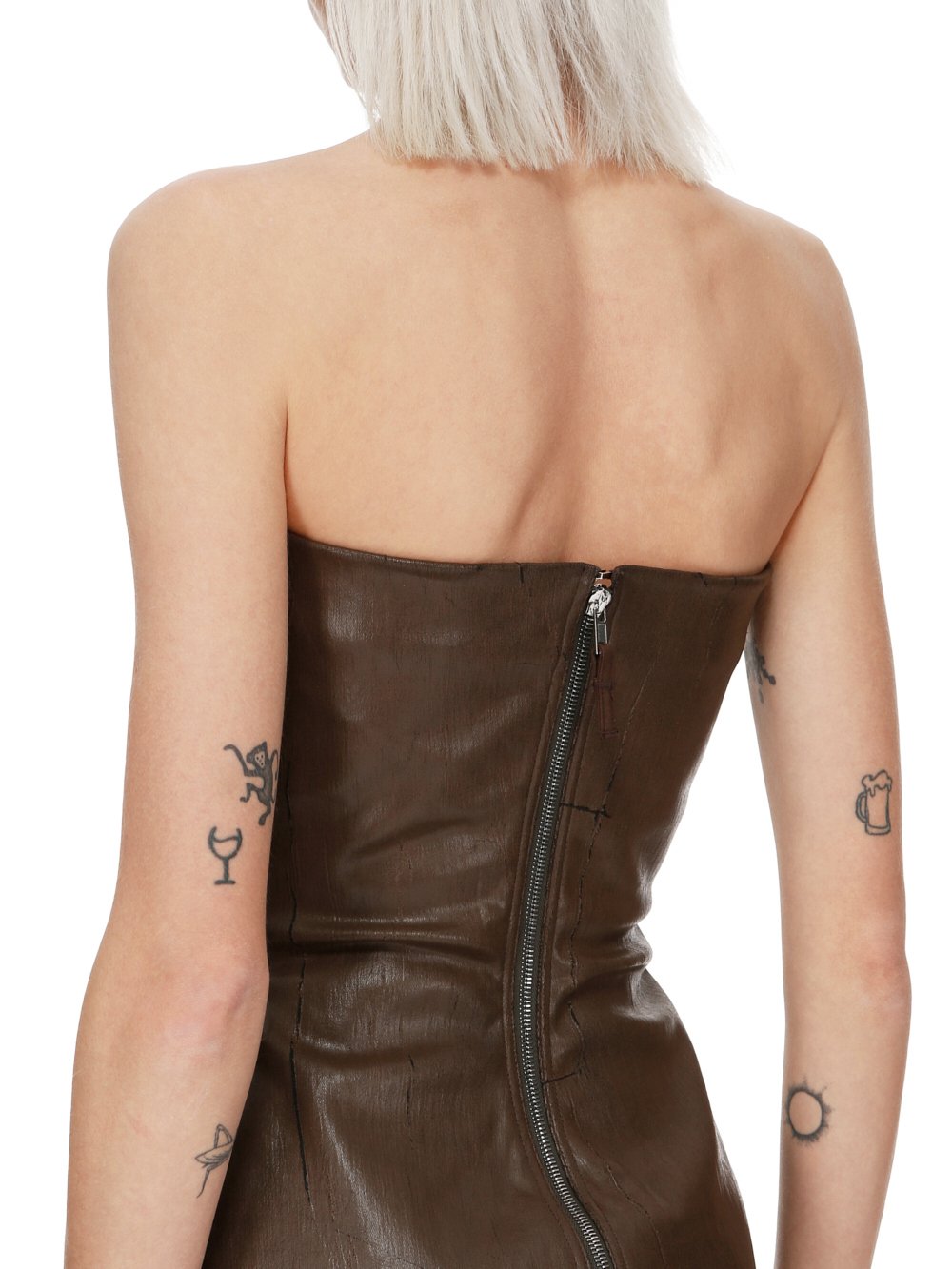 RICK OWENS FW23 LUXOR BUSTIER DRESS IN BROWN CRACKED STRETCH DENIM