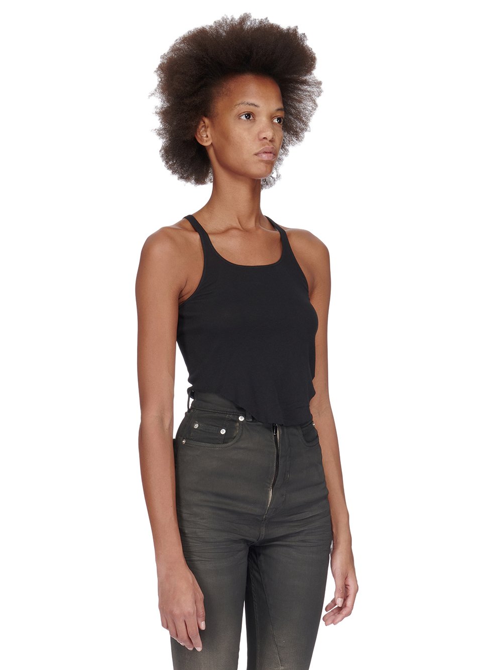 DRKSHDW FW23 LUXOR BASIC TANK CROPPED IN BLACK LIGHTWEIGHT COTTON GAUZE JERSEY 