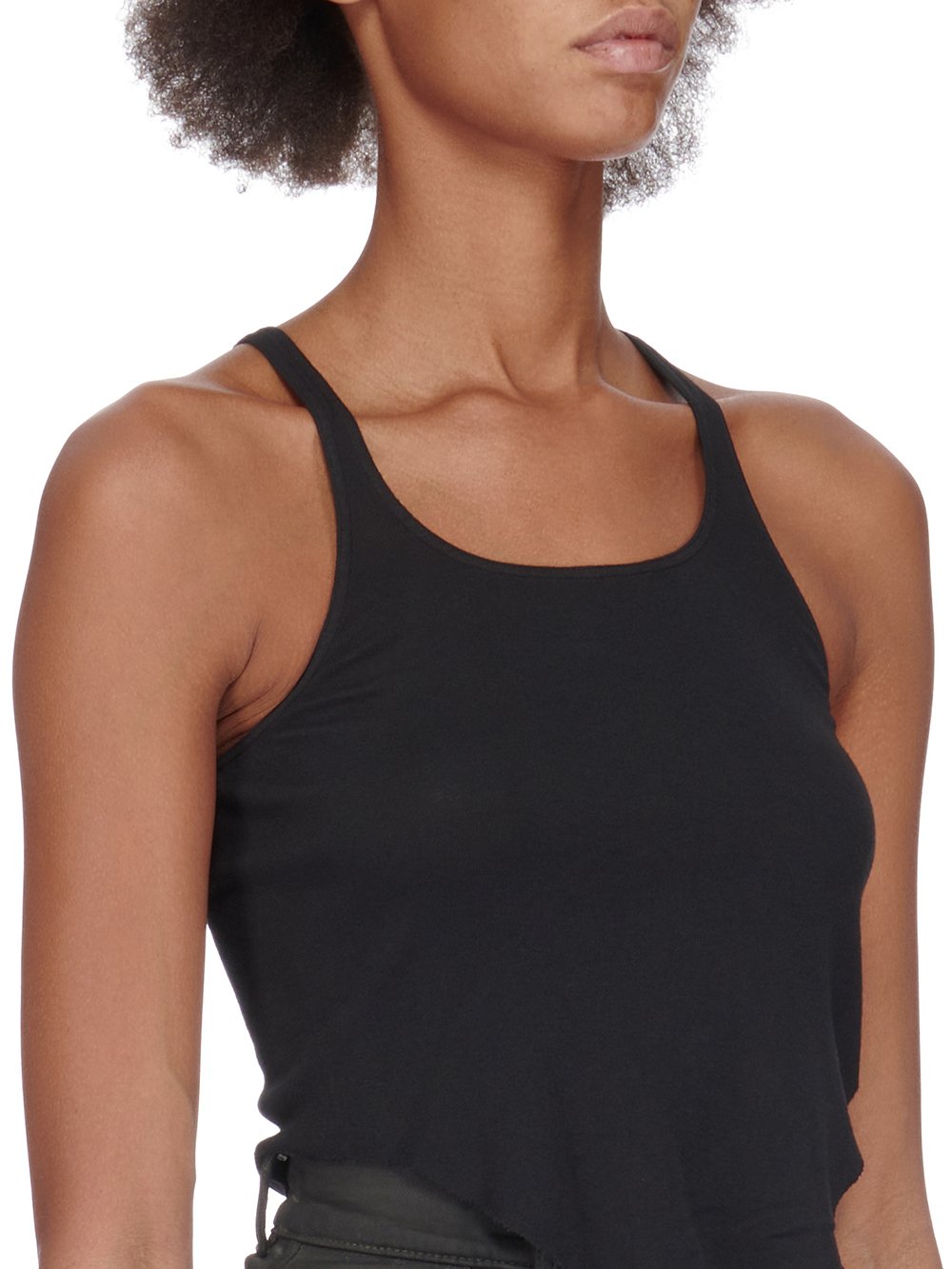 DRKSHDW FW23 LUXOR BASIC TANK CROPPED IN BLACK LIGHTWEIGHT COTTON GAUZE JERSEY 