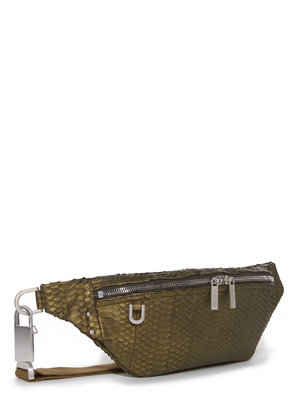 RICK OWENS FW23 LUXOR GEO BUMBAG IN METALLIC ACID XENOCHROPHIS SNAKE