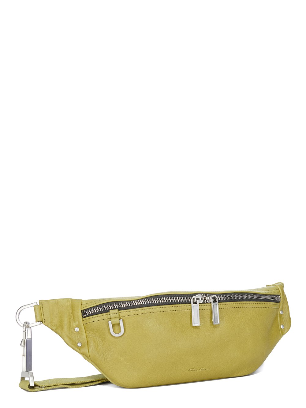 RICK OWENS FW23 LUXOR GEO BUMBAG IN ACID YELLOW SOFT GRAIN COW LEATHER