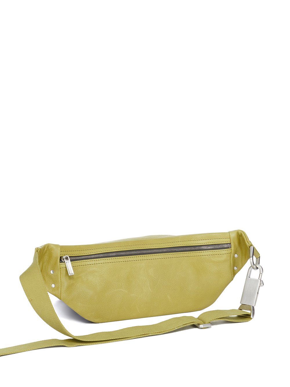 RICK OWENS FW23 LUXOR GEO BUMBAG IN ACID YELLOW SOFT GRAIN COW LEATHER