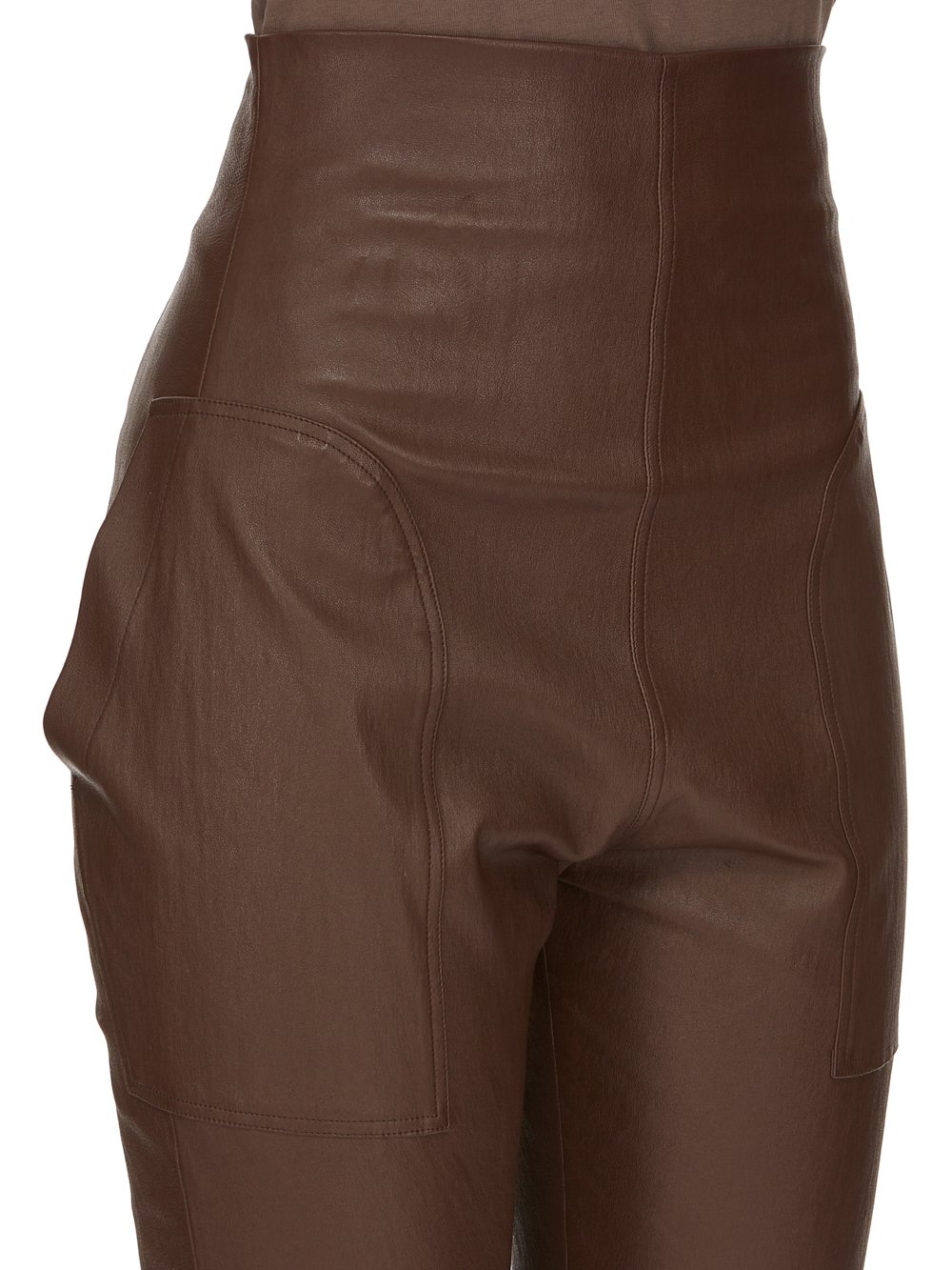 RICK OWENS FW23 LUXOR DIRT WAIST LEGGINGS IN BROWN STRETCH LAMB LEATHER