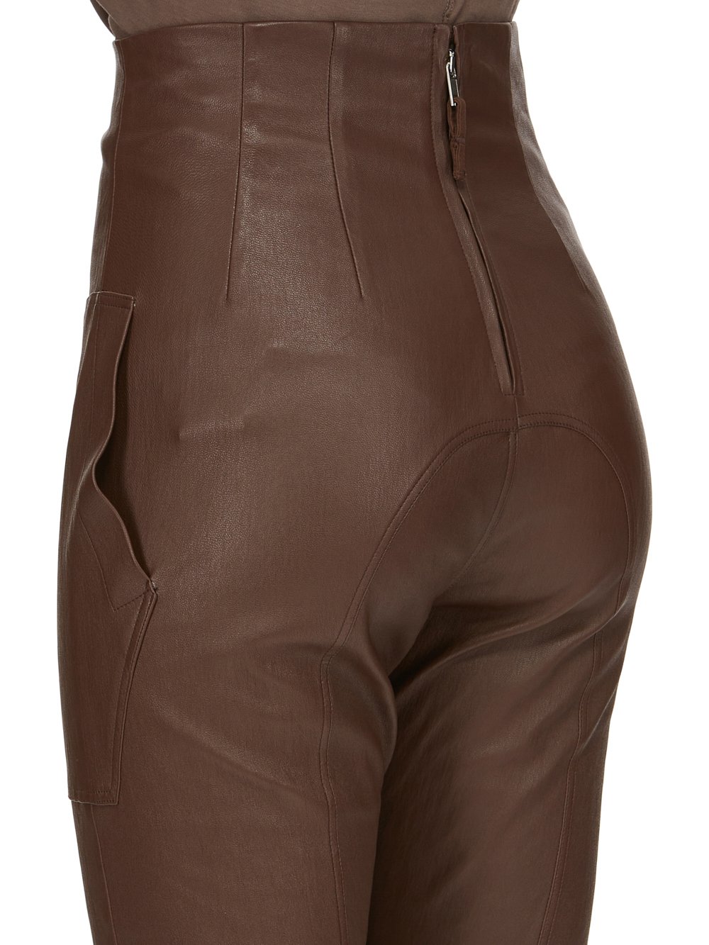 RICK OWENS FW23 LUXOR DIRT WAIST LEGGINGS IN BROWN STRETCH LAMB LEATHER