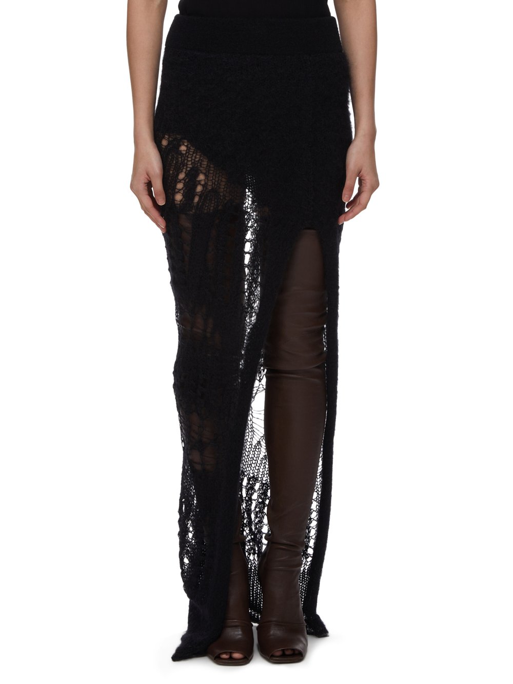 RICK OWENS FW23 LUXOR ZIGGY SKIRT IN BLACK SPIDER KNIT