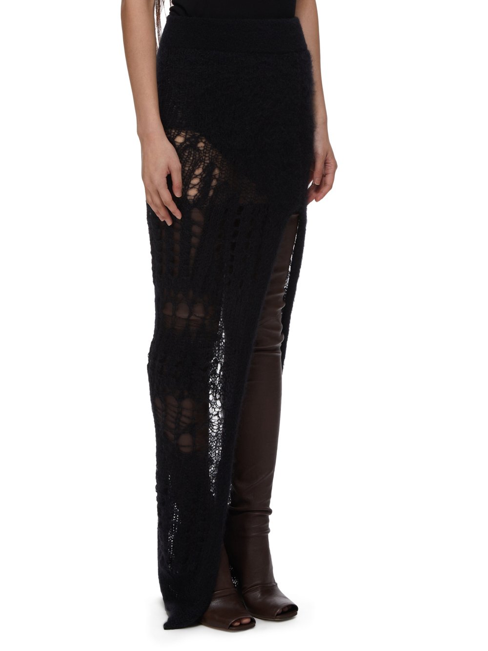 RICK OWENS FW23 LUXOR ZIGGY SKIRT IN BLACK SPIDER KNIT