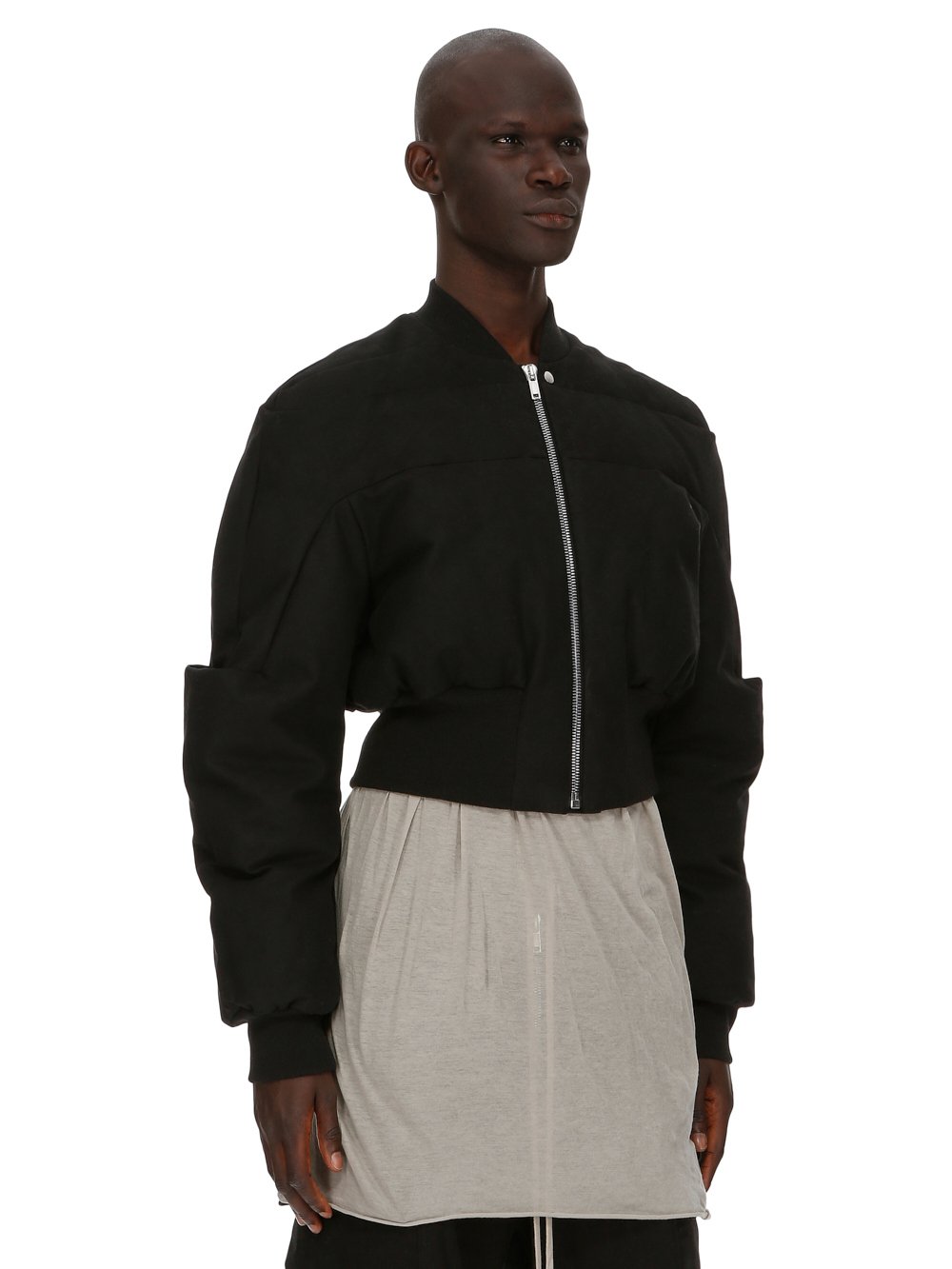 RICK OWENS FW23 LUXOR GIRDERED BOMBER CROPPED IN BLACK HEAVY MOLESKIN