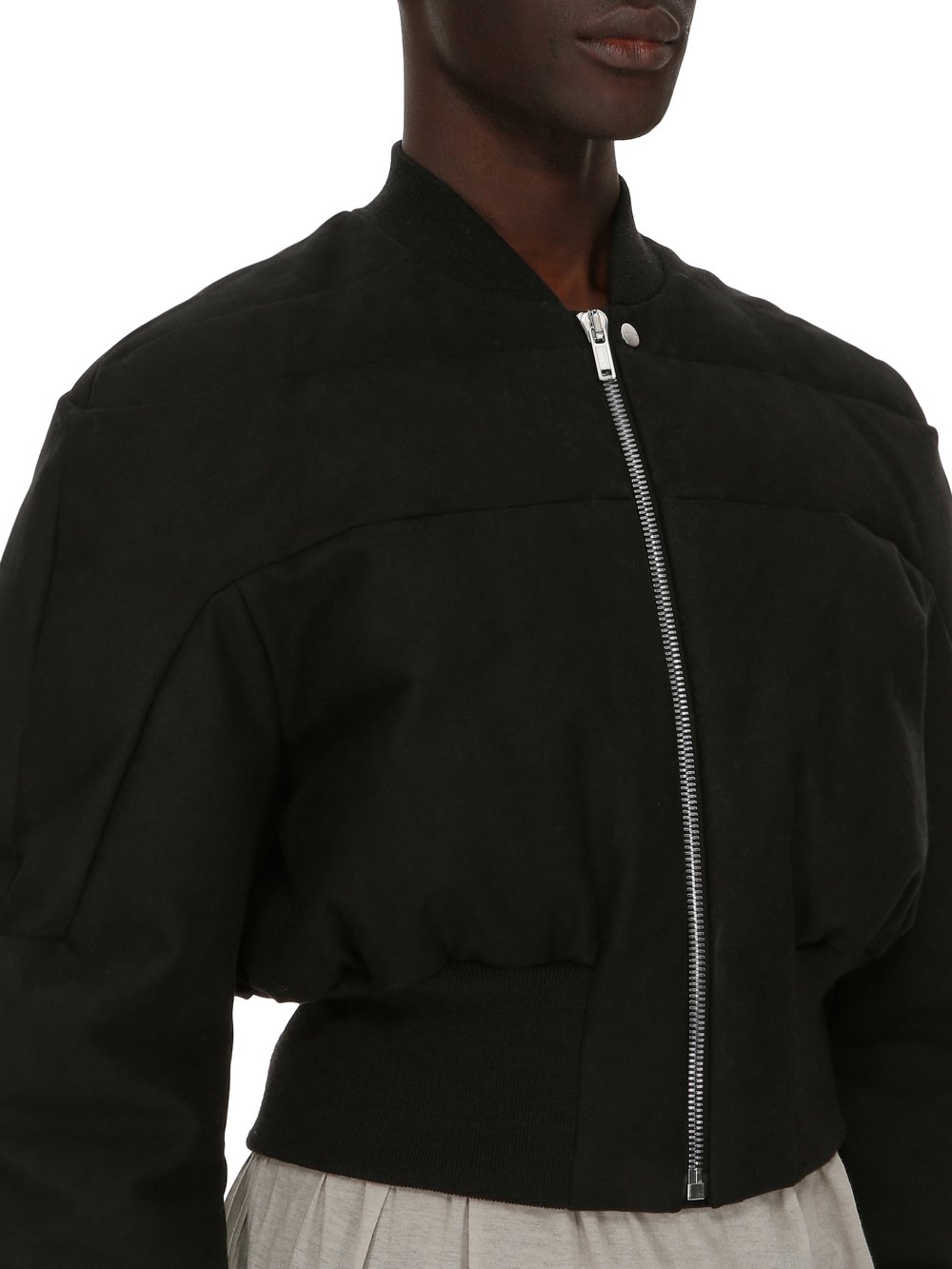 RICK OWENS FW23 LUXOR GIRDERED BOMBER CROPPED IN BLACK HEAVY MOLESKIN