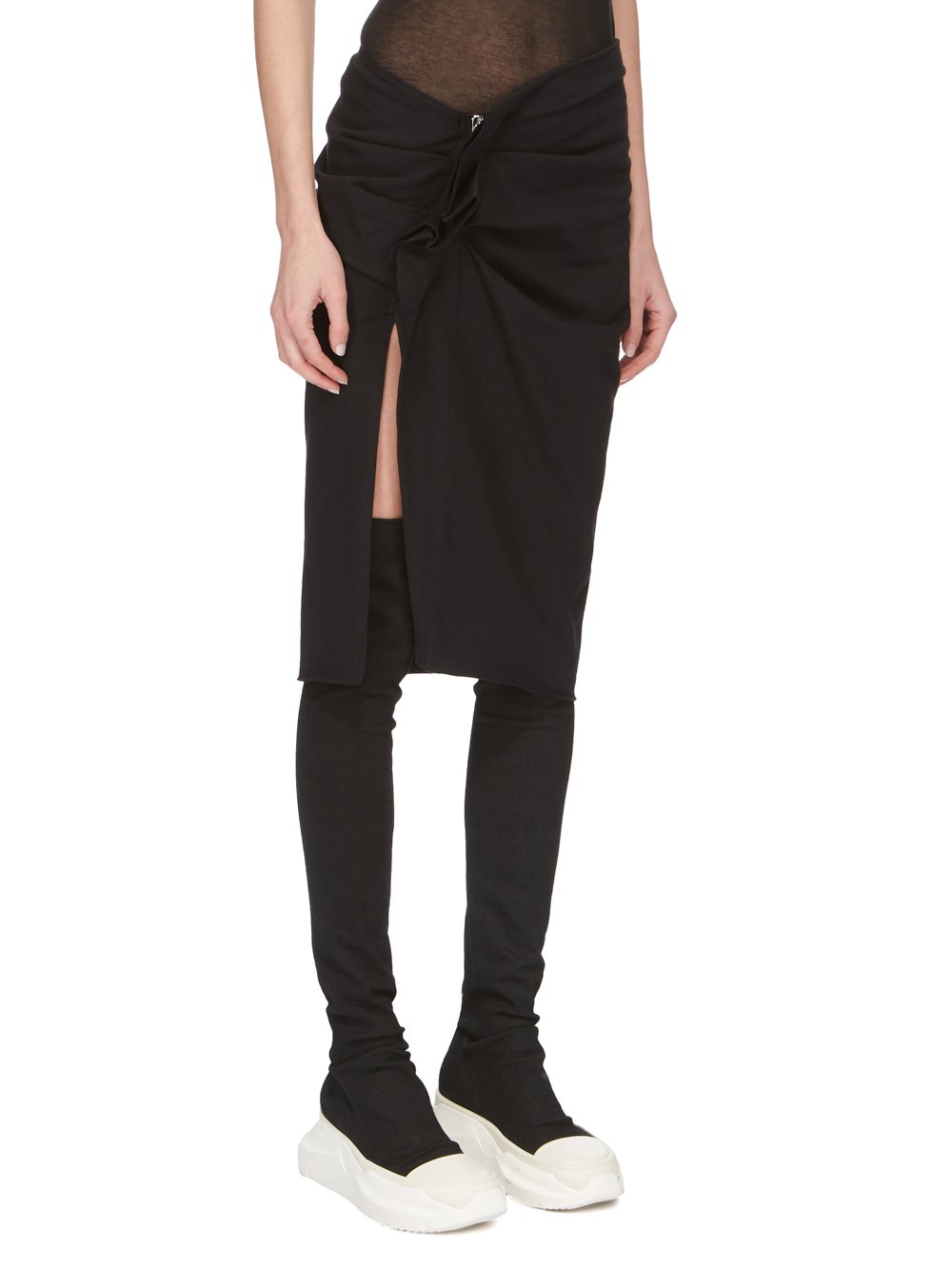 RICK OWENS FW23 LUXOR EDFU SKIRT KNEE IN BLACK COMPACT HEAVY COTTON JERSEY