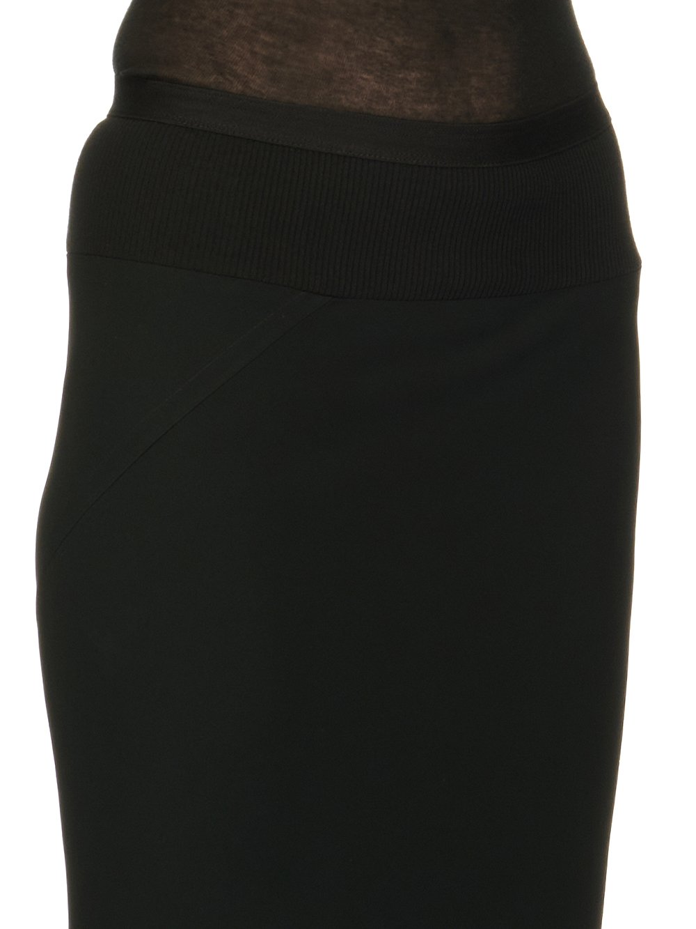 RICK OWENS FW23 LUXOR CALF BIAS SKIRT IN BLACK HEAVY CADY 