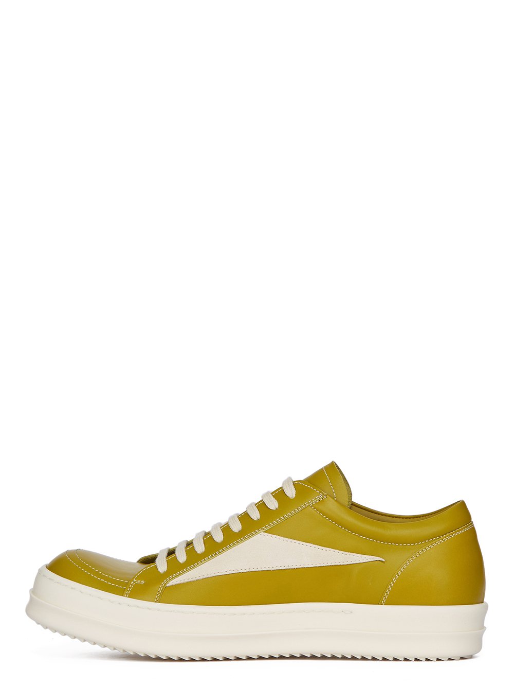 RICK OWENS FW23 LUXOR VINTAGE SNEAKS IN ACID AND MILK CORTINA GREASE CALF LEATHER AND VELOURS SUEDE