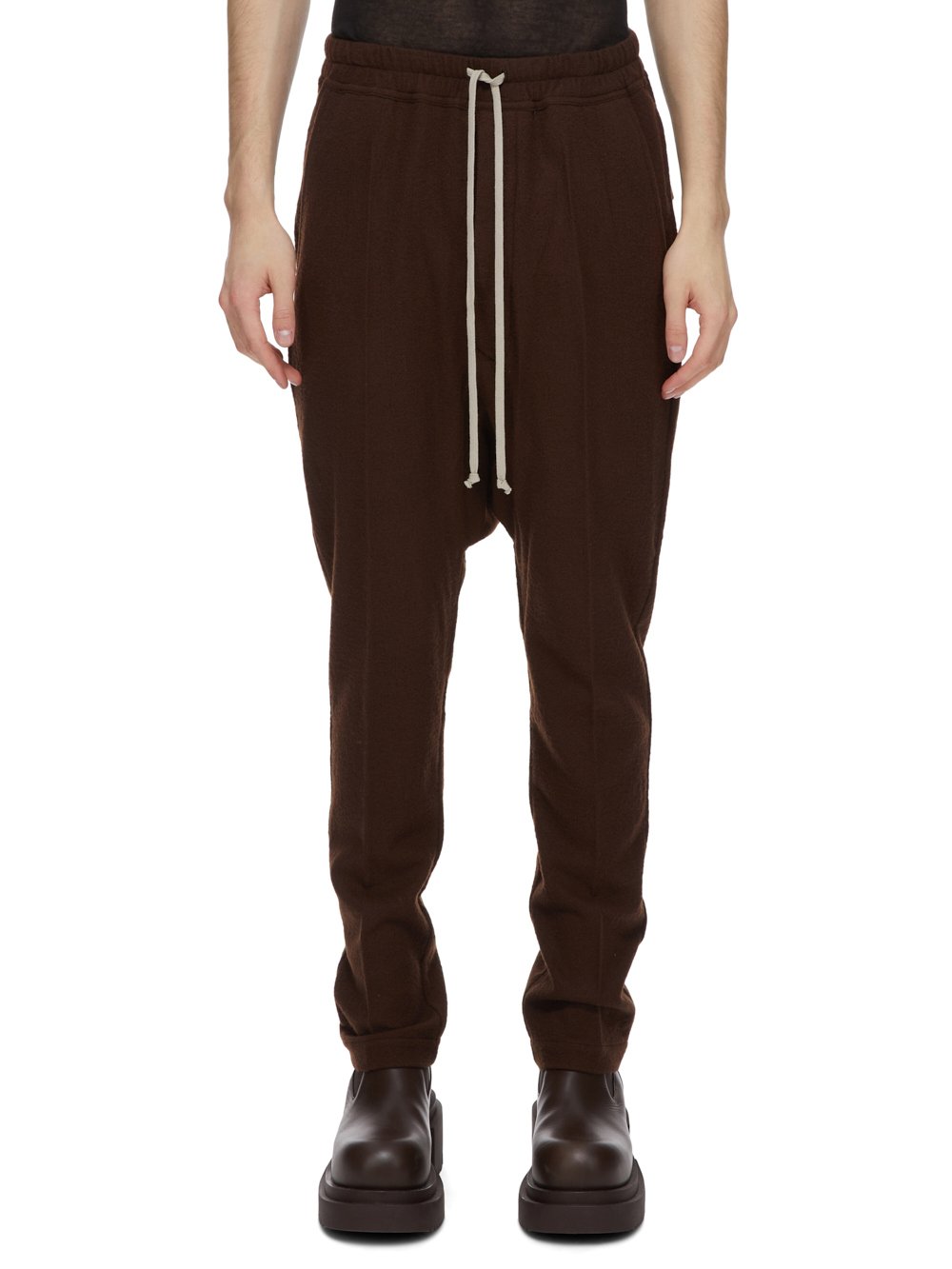 RICK OWENS FW23 LUXOR DRAWSTRING LONG IN BROWN SOFT WOOL FLANNEL