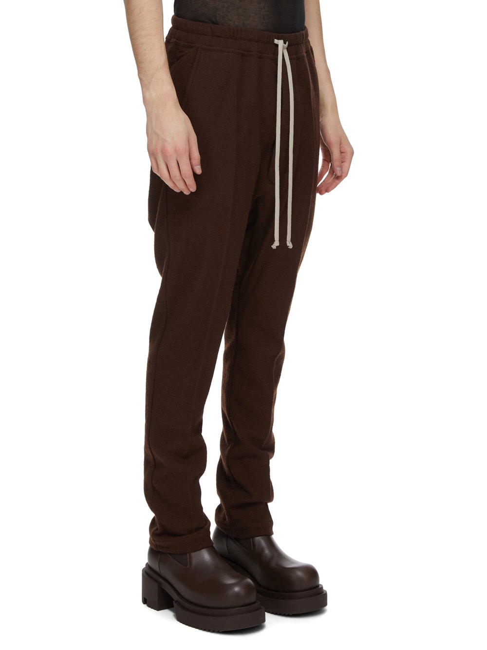 RICK OWENS FW23 LUXOR DRAWSTRING LONG IN BROWN SOFT WOOL FLANNEL