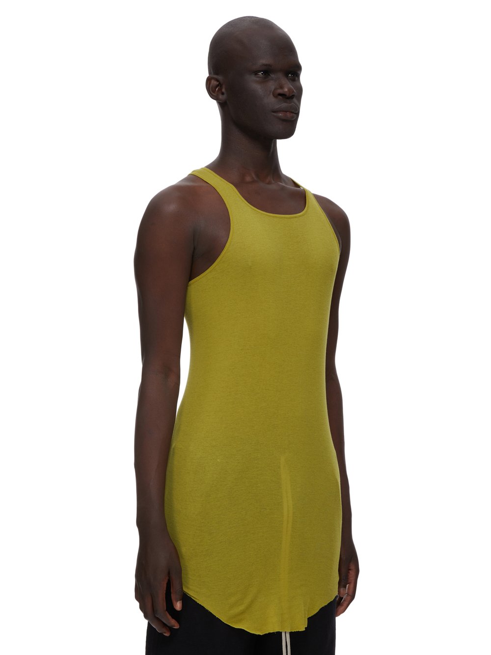 RICK OWENS FW23 LUXOR BASIC RIB TANK IN ACID YELLOW MINI RIB JERSEY