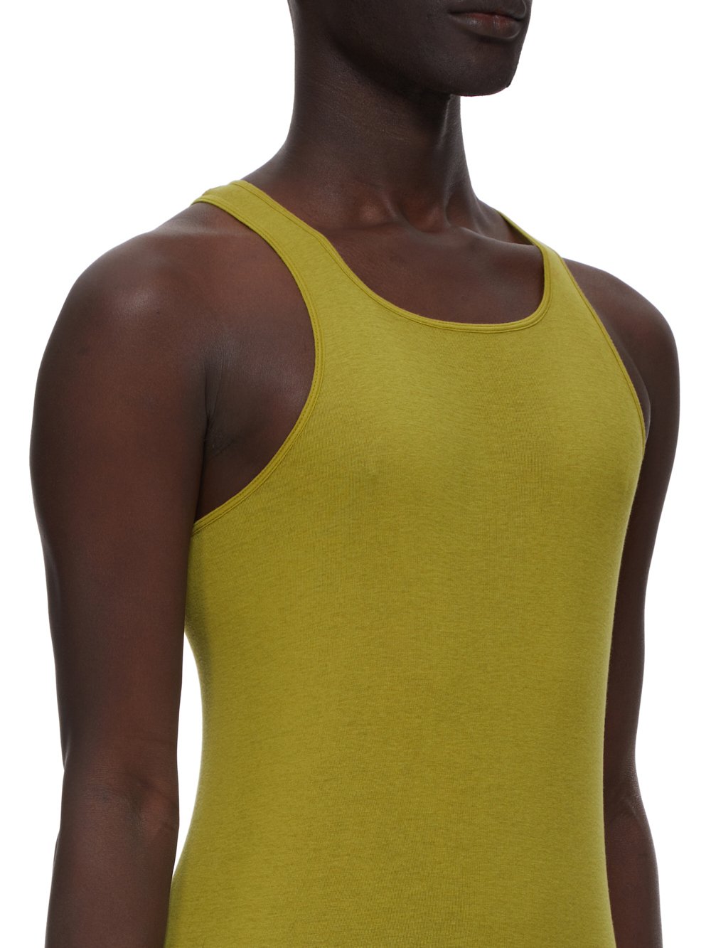 RICK OWENS FW23 LUXOR BASIC RIB TANK IN ACID YELLOW MINI RIB JERSEY