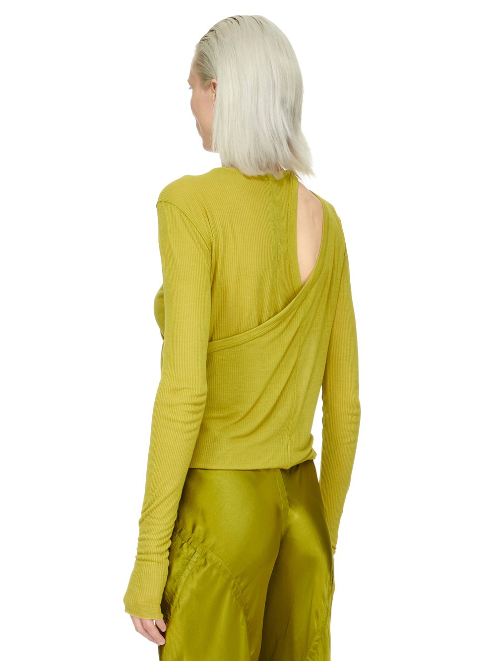 RICK OWENS FW23 LUXOR BANANA LS T IN ACID YELLOW VISCOSE SILK RIB JERSEY