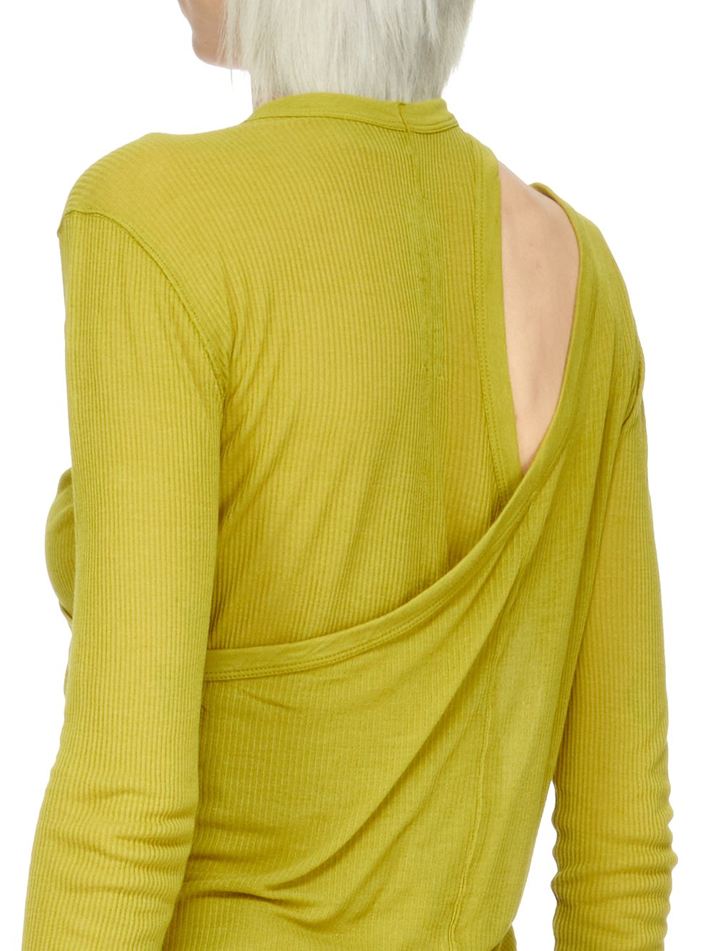 RICK OWENS FW23 LUXOR BANANA LS T IN ACID YELLOW VISCOSE SILK RIB JERSEY