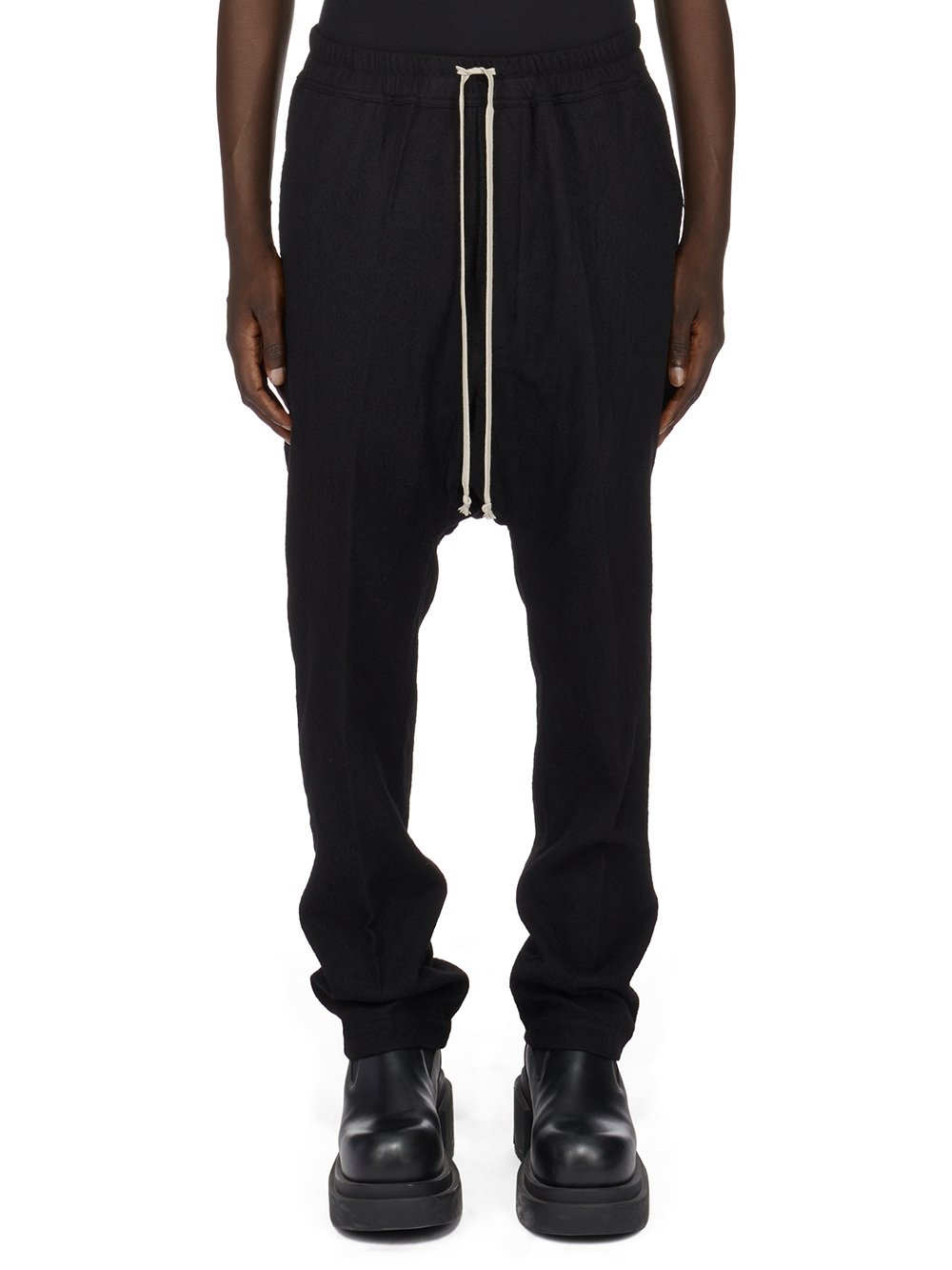 RICK OWENS FW23 LUXOR DRAWSTRING LONG IN  BLACK SOFT WOOL FLANNEL