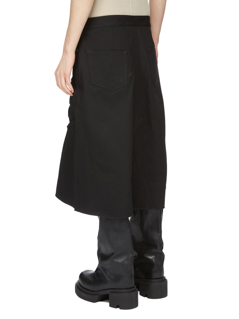 RICK OWENS FW23 LUXOR RUNWAY GODET SKIRT IN BLACK 16OZ SELVEDGE DENIM