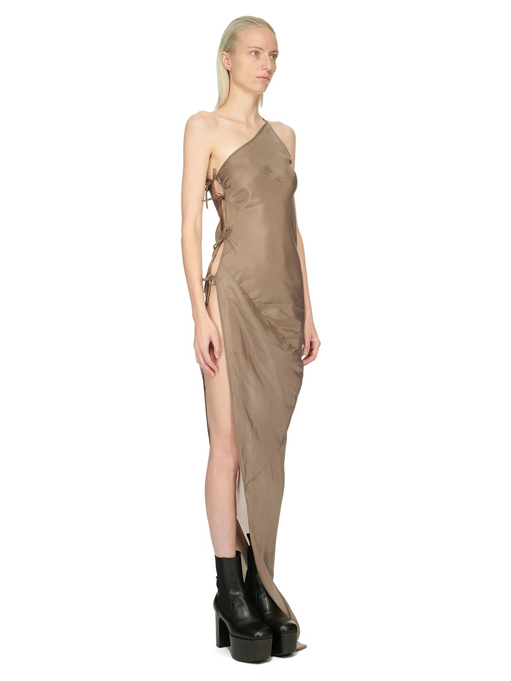 RICK OWENS FW23 LUXOR TACO GOWN IN DUST GREY CUPRO JAPONETTE