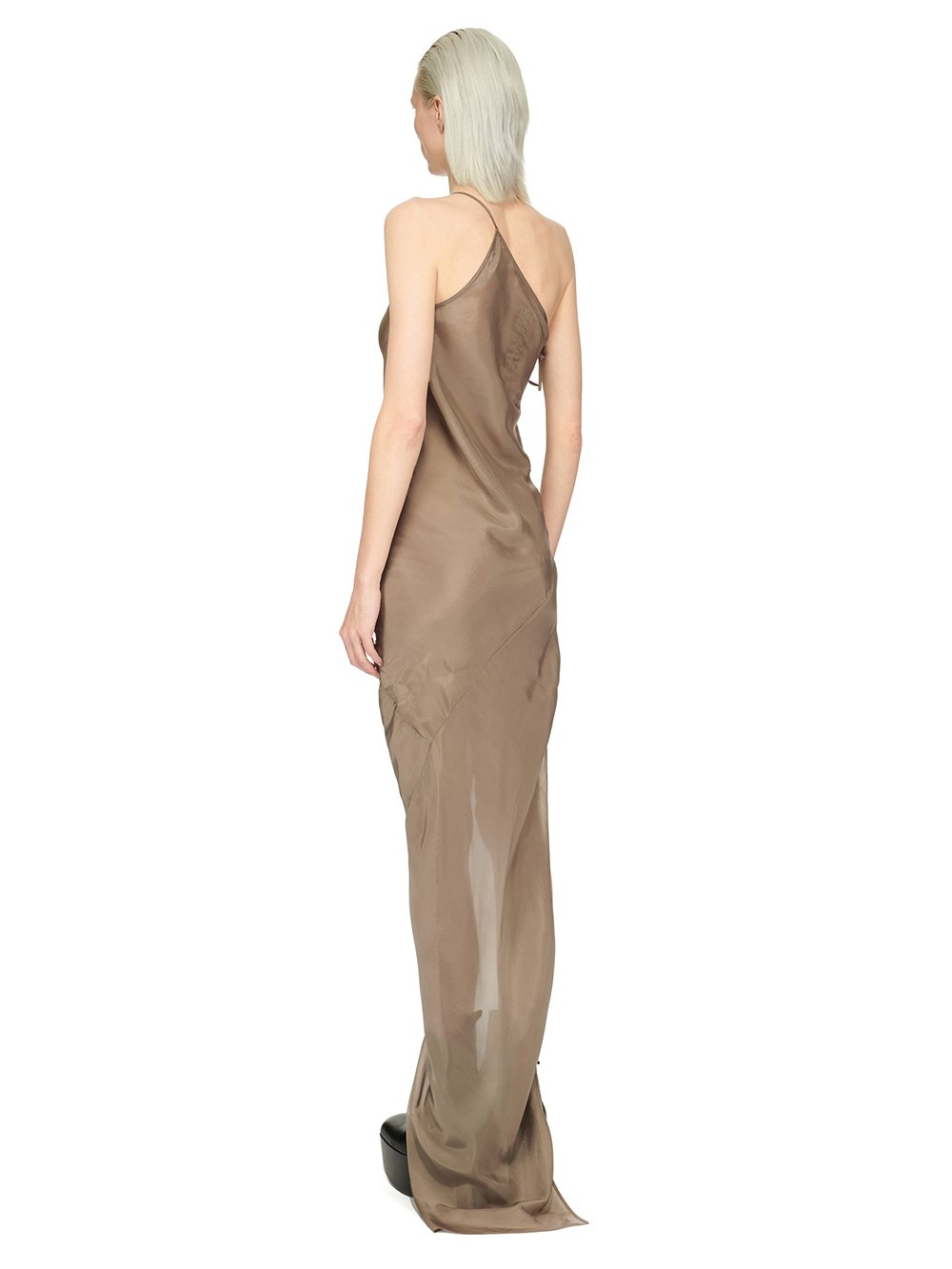 RICK OWENS FW23 LUXOR TACO GOWN IN DUST GREY CUPRO JAPONETTE