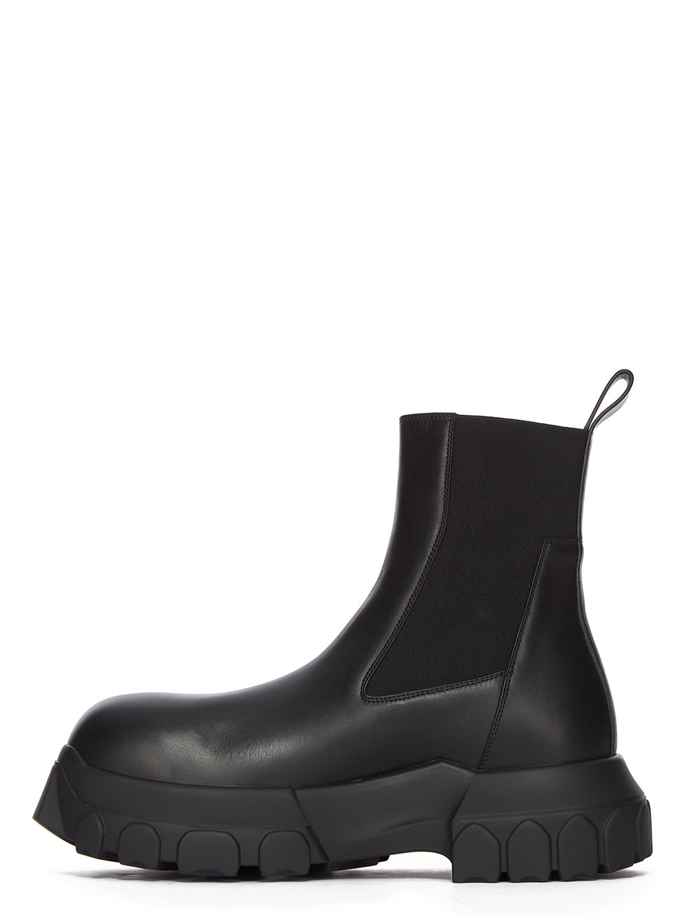 RICK OWENS FW23 LUXOR BEATLE BOZO TRACTOR IN BLACK CORTINA GREASE CALF LEATHER