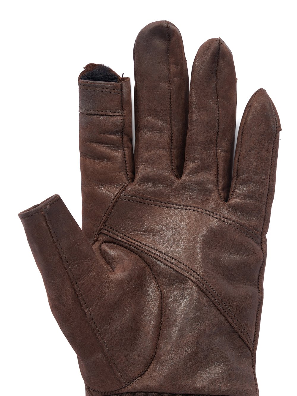 RICK OWENS FW23 LUXOR RUNWAY SHORT RIBCUFF GLOVES IN BROWN SUGAR CALF LEATHER