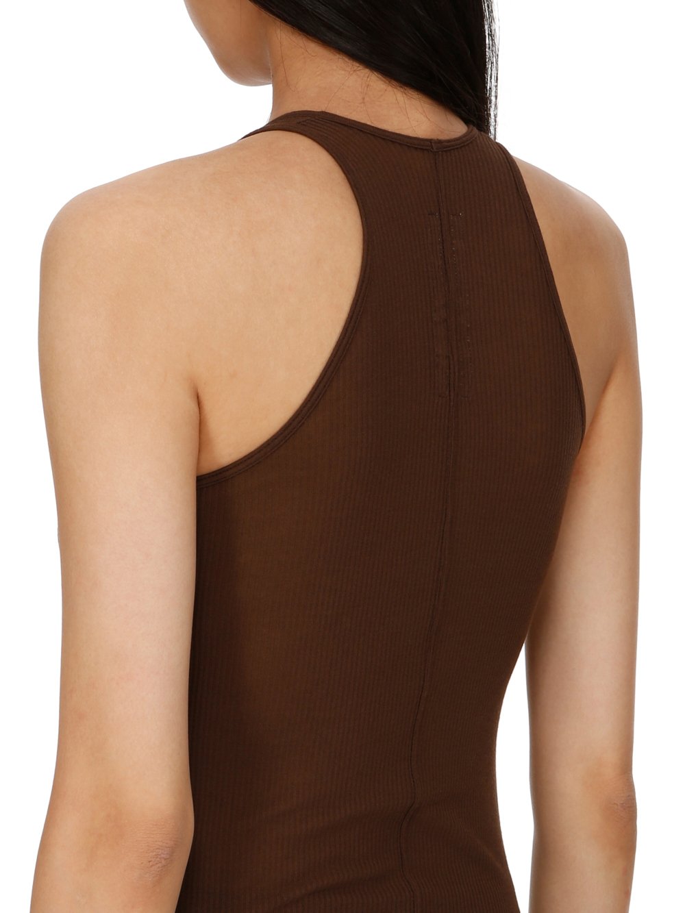 RICK OWENS FW23 LUXOR BASIC RIB TANK IN BROWN VISCOSE SILK RIB JERSEY