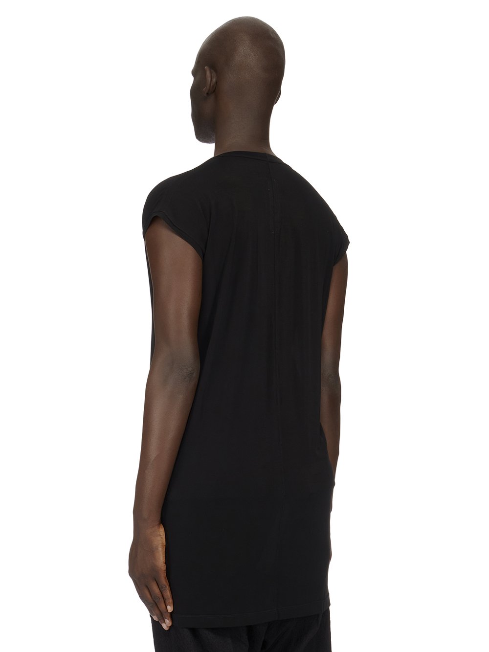 RICK OWENS FW23 LUXOR DEEP V NECK SS T IN  BLACK HEAVY STRETCH CUPRO JERSEY