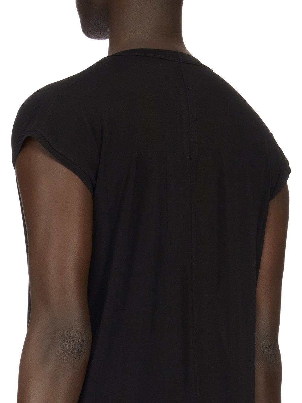 RICK OWENS FW23 LUXOR DEEP V NECK SS T IN  BLACK HEAVY STRETCH CUPRO JERSEY