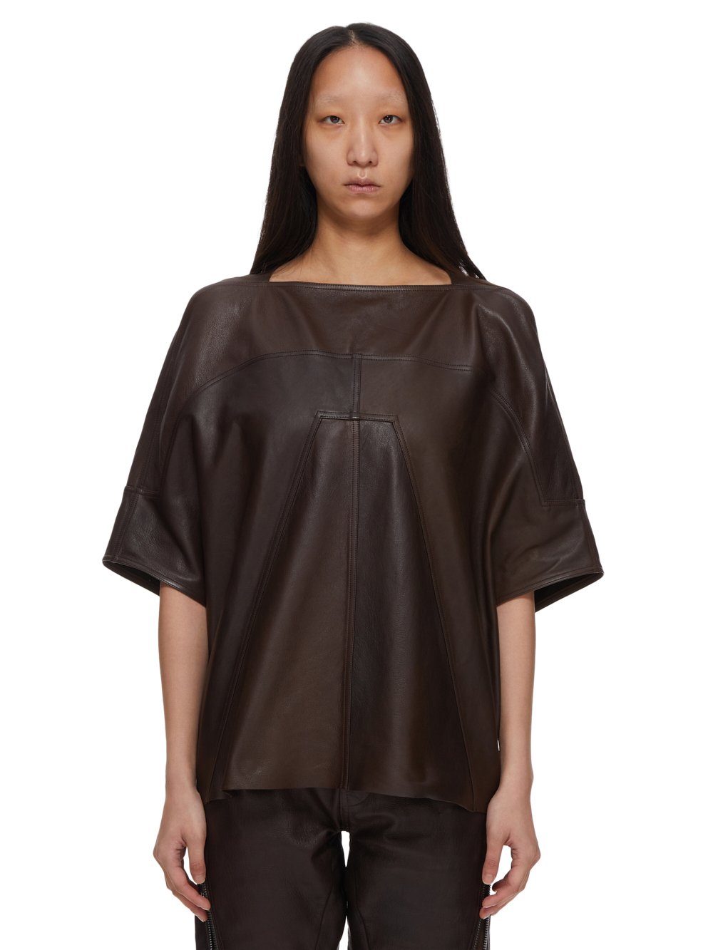 RICK OWENS FW23 LUXOR FOGAKAFTAN TOP IN BROWN VEG NAPPA LAMB