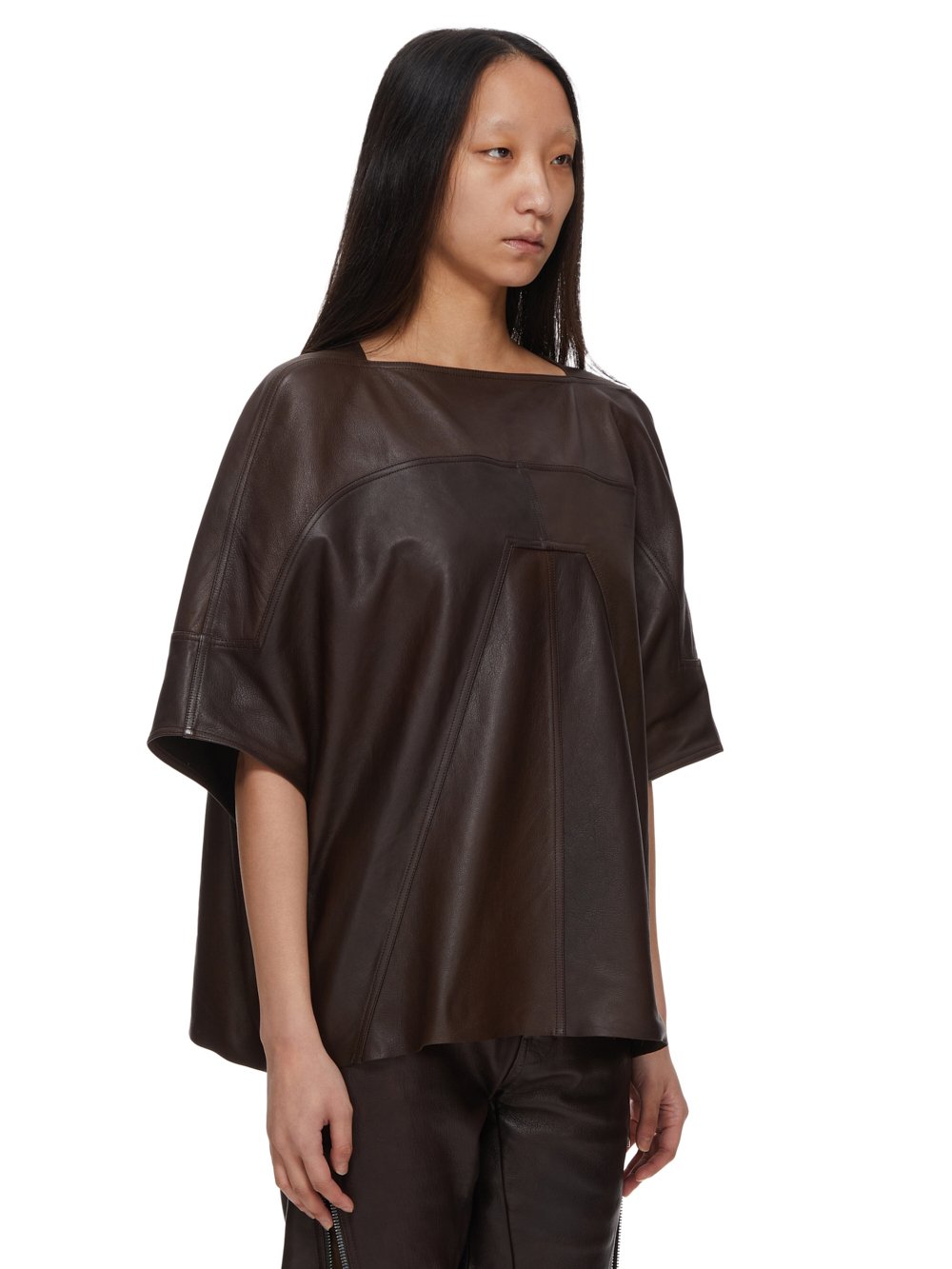 RICK OWENS FW23 LUXOR FOGAKAFTAN TOP IN BROWN VEG NAPPA LAMB