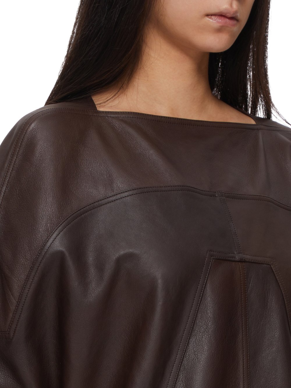 RICK OWENS FW23 LUXOR FOGAKAFTAN TOP IN BROWN VEG NAPPA LAMB