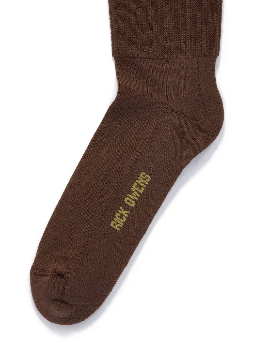 RICK OWENS FW23 LUXOR MID CALF SOCKS IN BROWN AND ACID COTTON KNIT