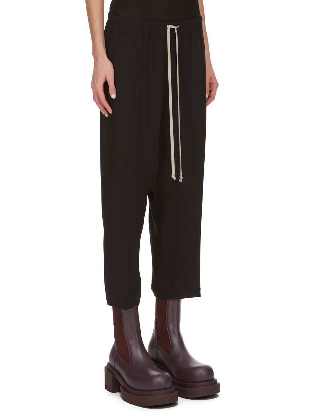 RICK OWENS FW23 LUXOR DRAWSTRING CROPPED IN BLACK HEAVY CADY 