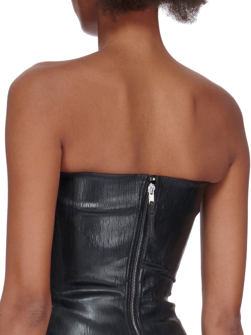 RICK OWENS FW23 LUXOR BUSTIER DRESS IN BLACK CRACKED STRETCH DENIM