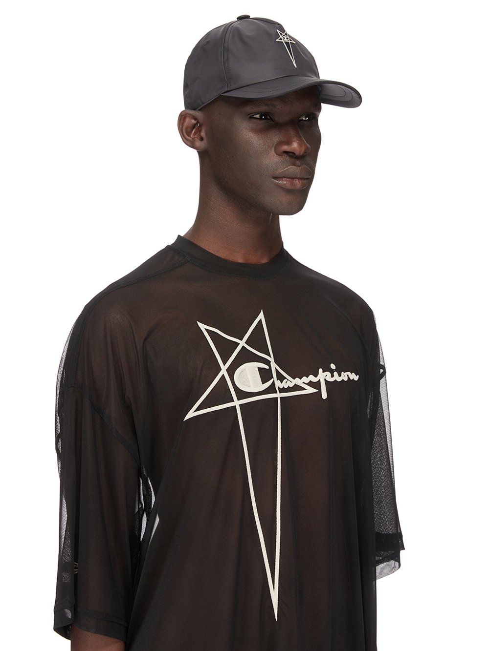 CHAMPION X RICK OWENS BASEBALL CAP IN BLACK RECYCLED NYLON