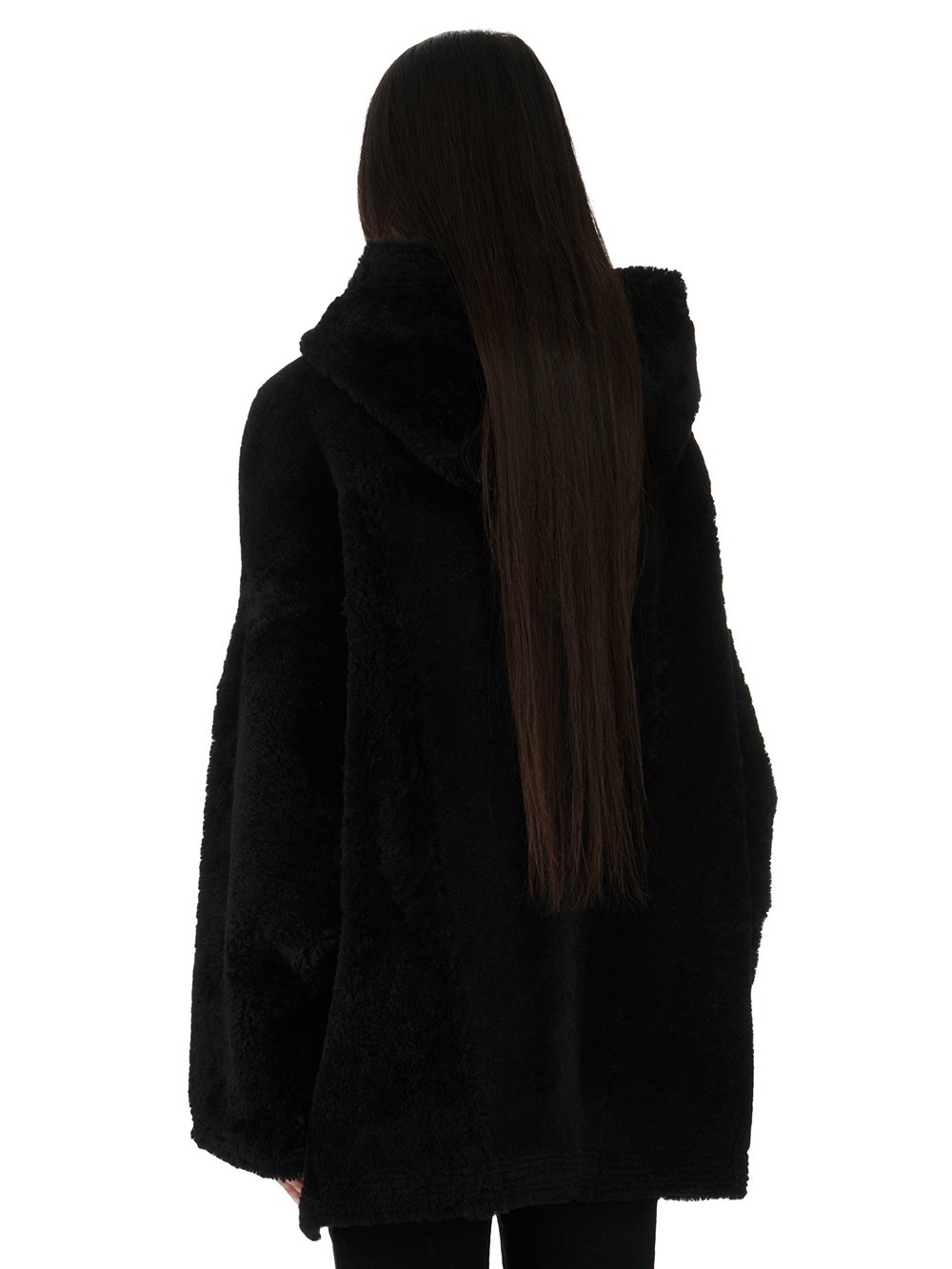 RICK OWENS FW23 LUXOR ZIP FRONT PETER IN BLACK BUTTER LAMB SHEARLING