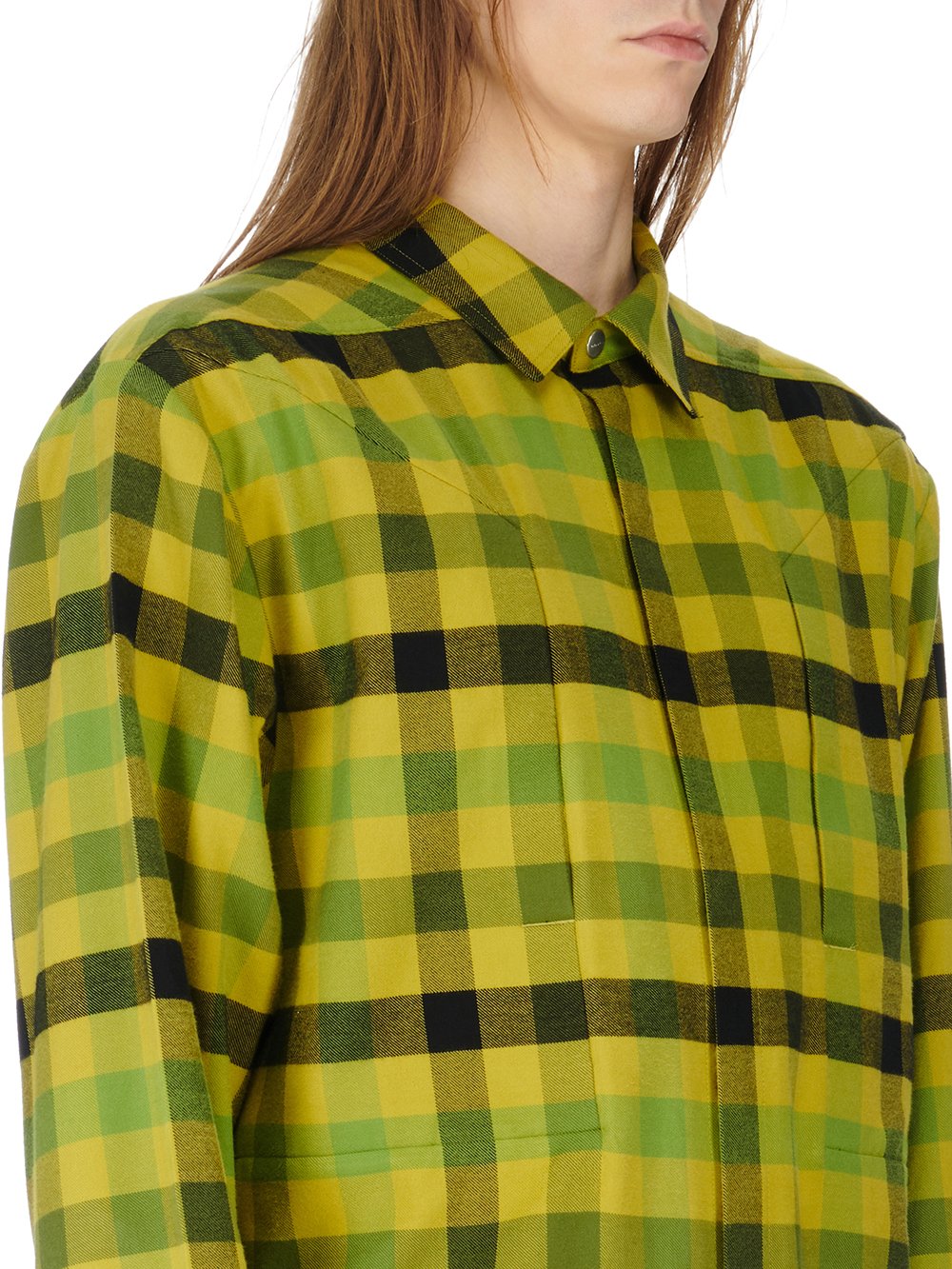 RICK OWENS FW23 LUXOR JUMBO FOGPOCKET OUTERSHIRT IN ACID COTTON PLAID