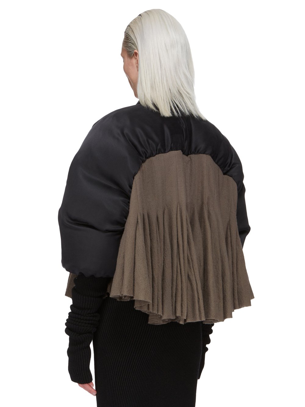 RICK OWENS FW23 LUXOR DUVETESSA CROPPED IN BLACK AND DUST SILK CHARMEUSE AND SOFT WOOL FLANNEL