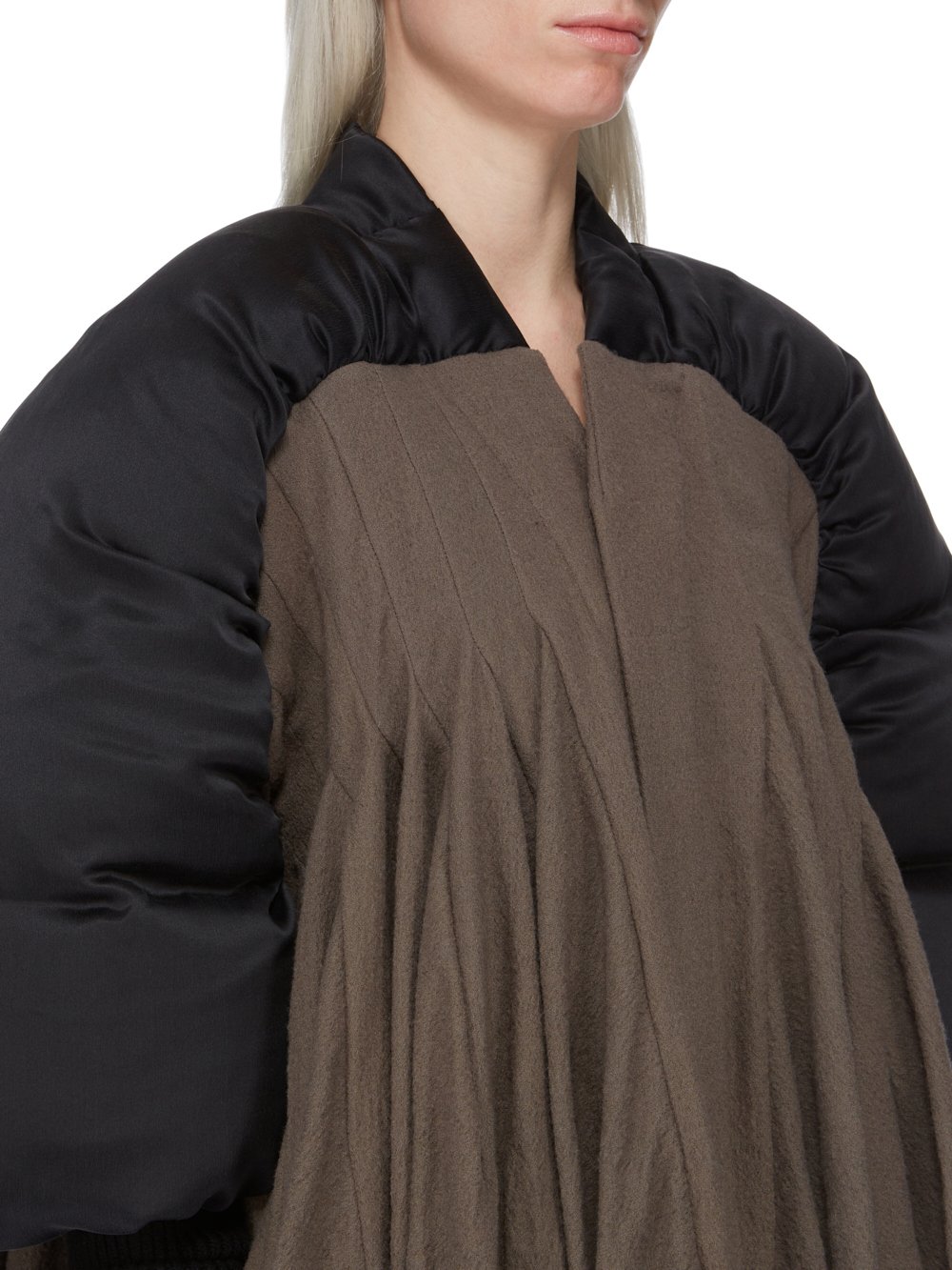 RICK OWENS FW23 LUXOR DUVETESSA CROPPED IN BLACK AND DUST SILK CHARMEUSE AND SOFT WOOL FLANNEL