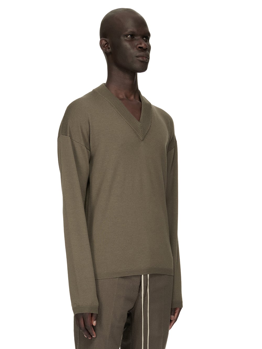 RICK OWENS FW23 LUXOR LS V NECK IN DUST GREY LIGHTWEIGHT RASATO KNIT