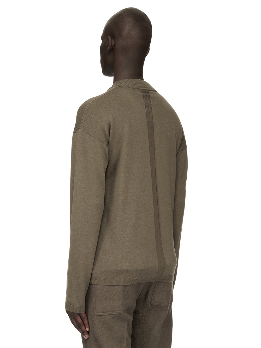 RICK OWENS FW23 LUXOR LS V NECK IN DUST GREY LIGHTWEIGHT RASATO KNIT