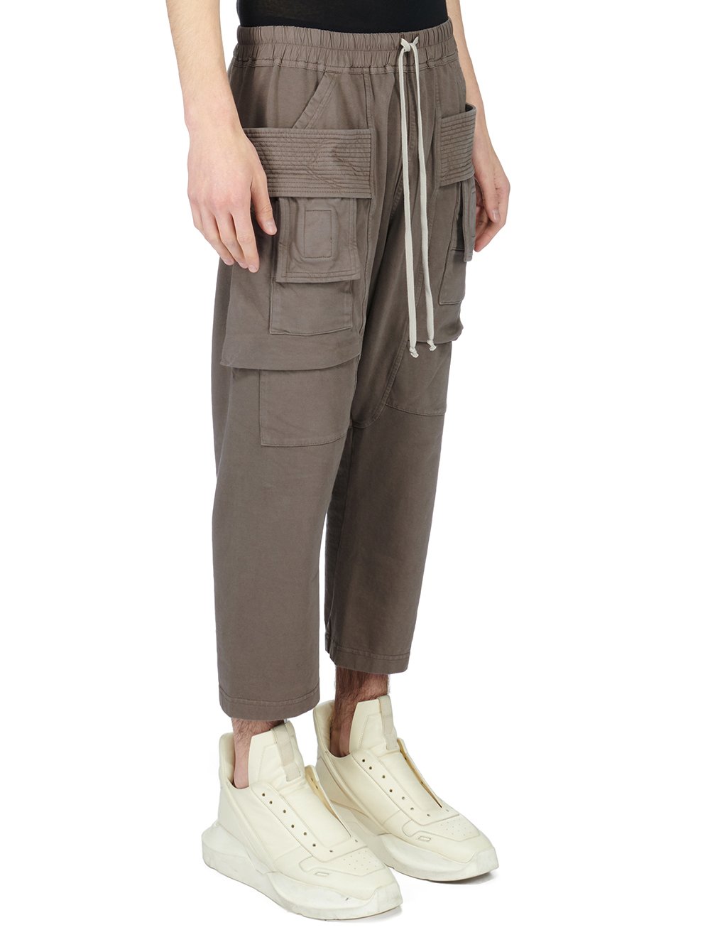 RICK OWENS FW23 LUXOR CREATCH CARGO CROPPED DRAWSTRING IN DUST COMPACT HEAVY COTTON JERSEY