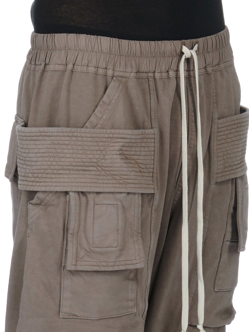 RICK OWENS FW23 LUXOR CREATCH CARGO CROPPED DRAWSTRING IN DUST COMPACT HEAVY COTTON JERSEY