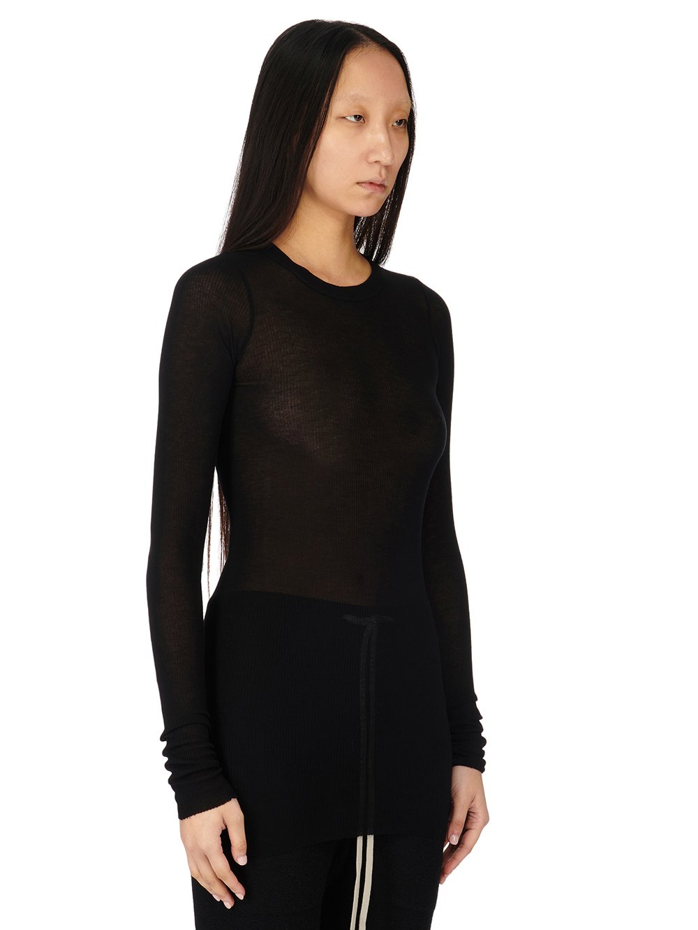 RICK OWENS FW23 LUXOR RIB LS T IN VISCOSE SILK RIB JERSEY