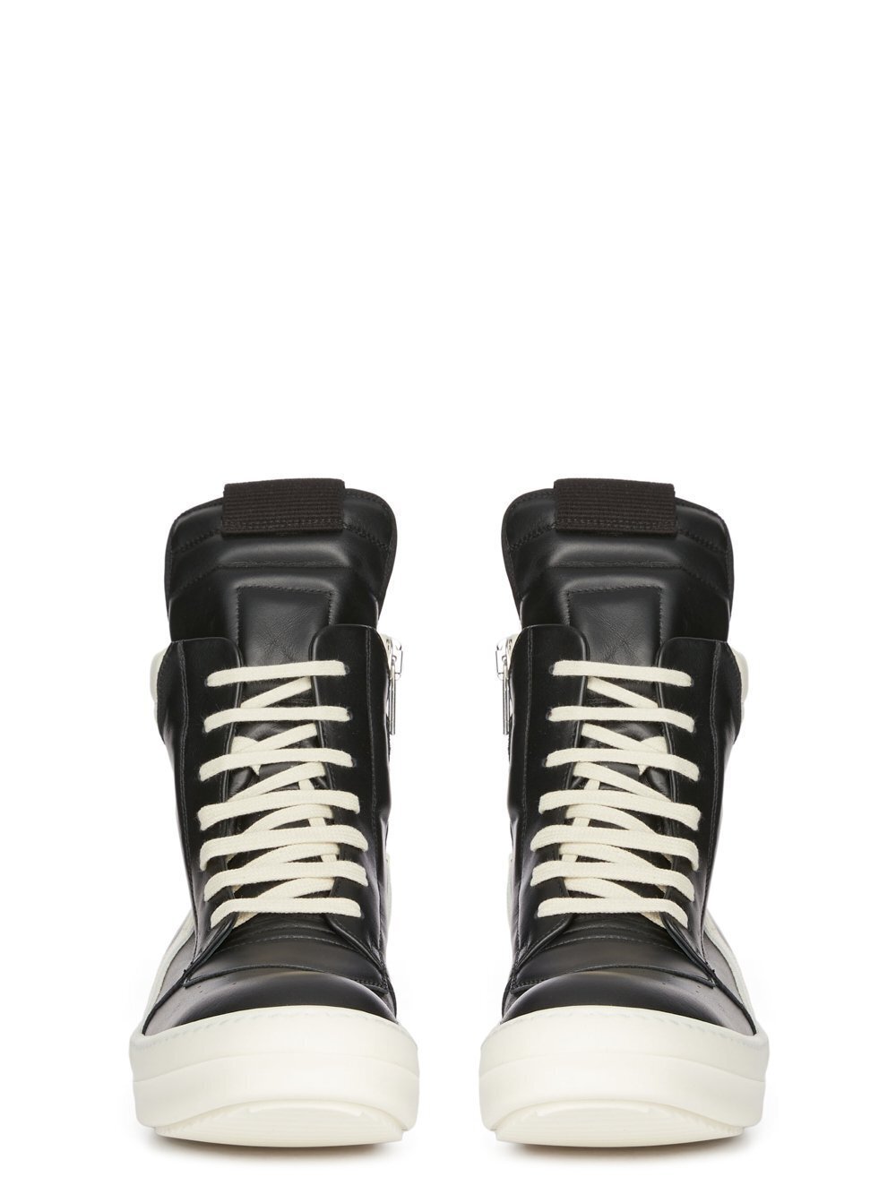 RICK OWENS FW23 LUXOR GEOBASKET IN BLACK AND MILK FULL GRAIN CALF LEATHER