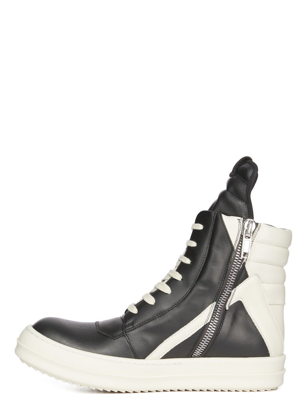 RICK OWENS FW23 LUXOR GEOBASKET IN BLACK AND MILK FULL GRAIN CALF LEATHER