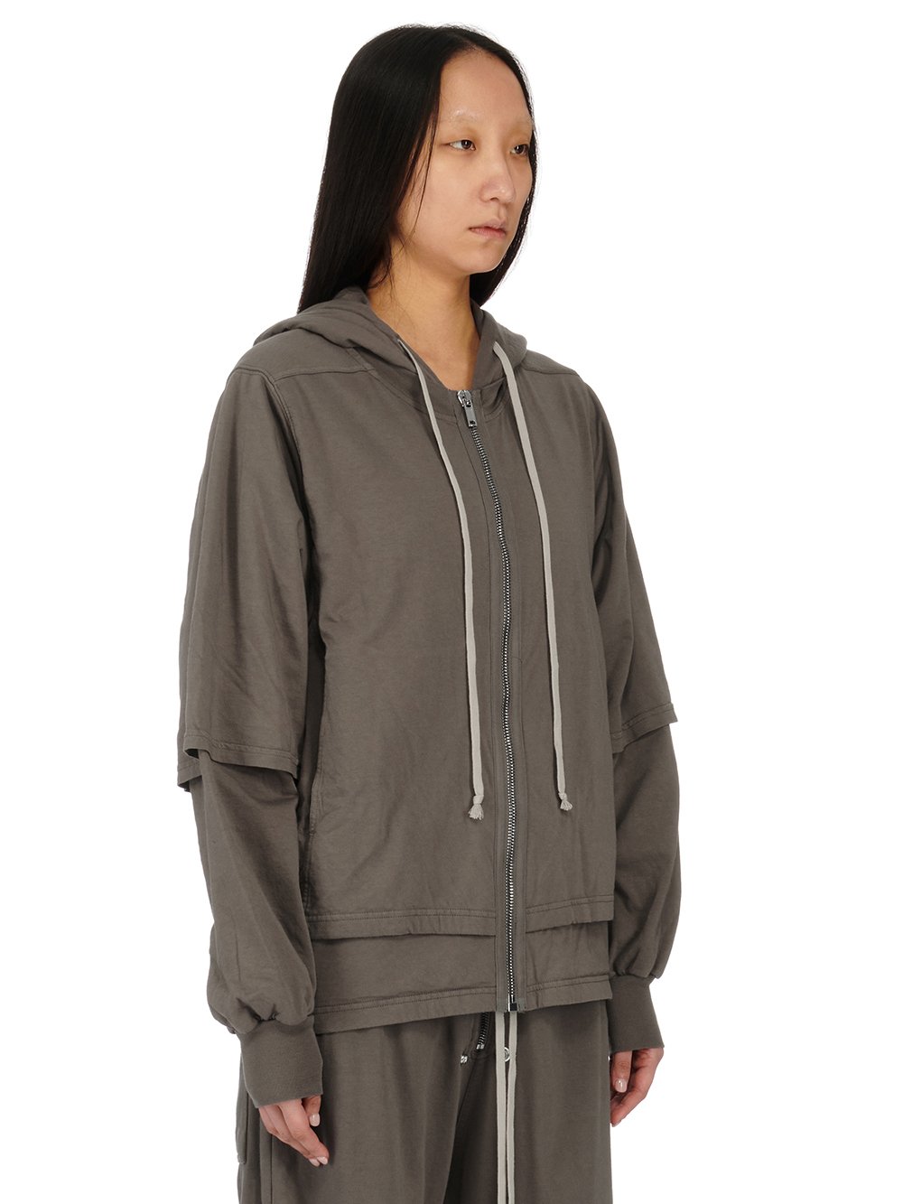 RICK OWENS FW23 LUXOR ZIPPED HUSTLER HOODIE IN DUST MEDIUM WEIGHT COTTON JERSEY