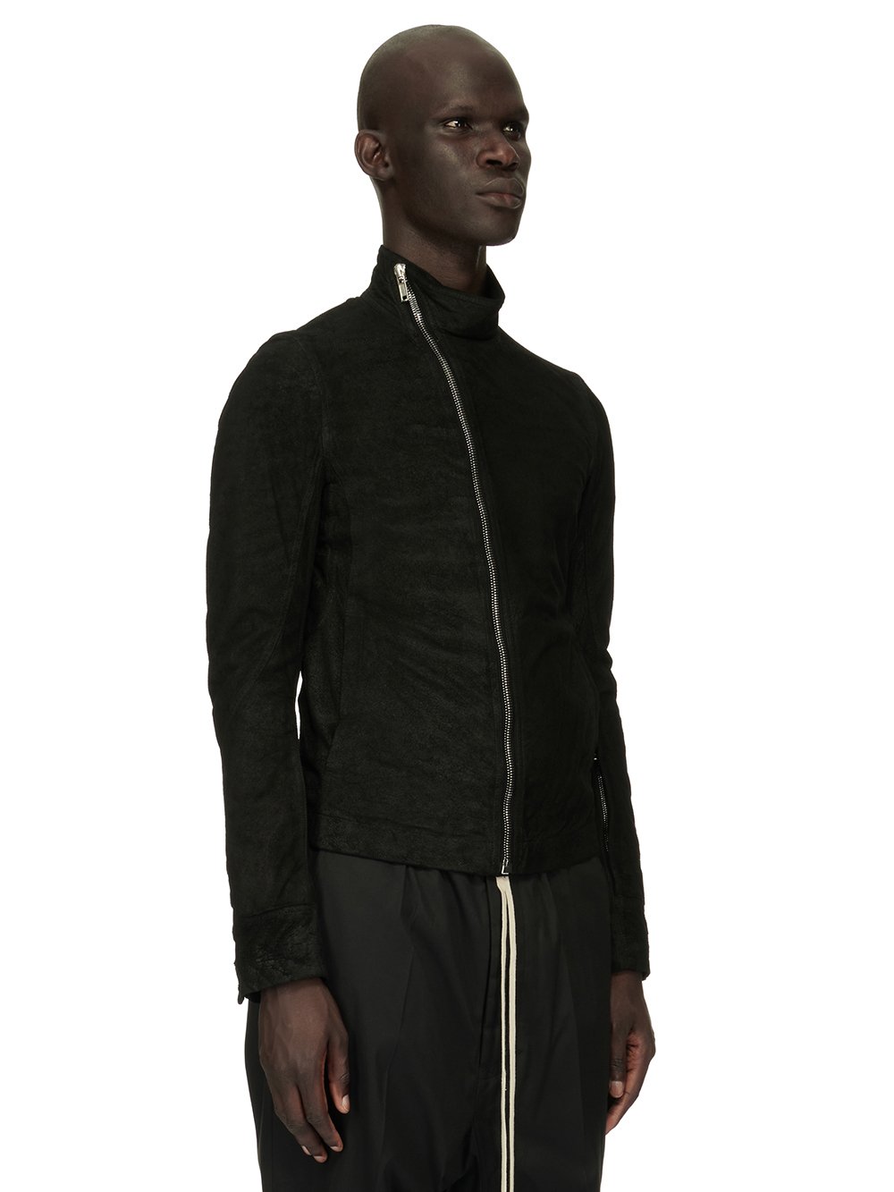 RICK OWENS FOREVER MOLLINO'S BIKER JACKET IN BLACK BLISTER LAMB LEATHER